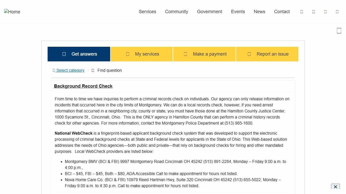 Background Record Check - Montgomery, Ohio