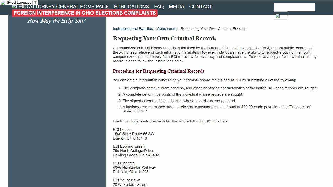 Requesting Your Own Criminal Records - Ohio Attorney General Dave Yost