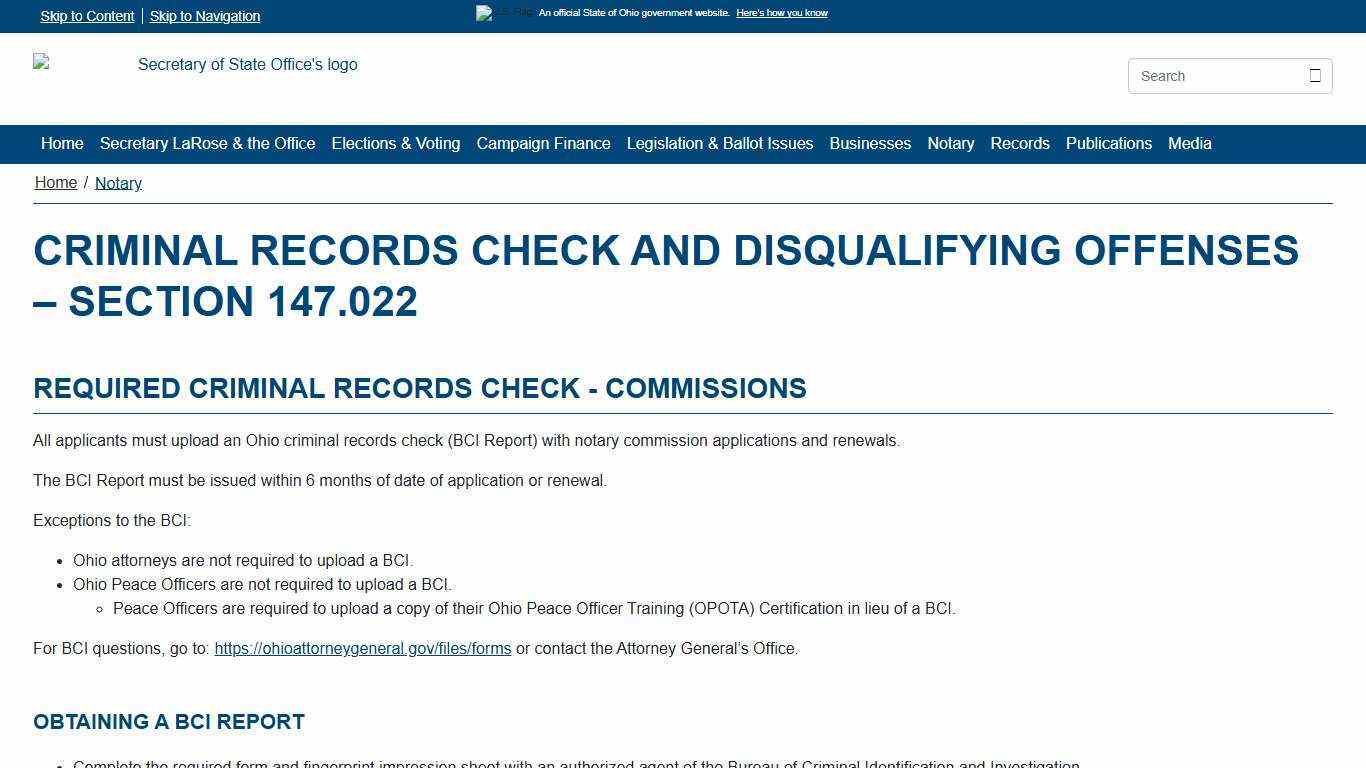 Criminal Records Check and Disqualifying Offenses – Section 147.022 - Ohio Secretary of State